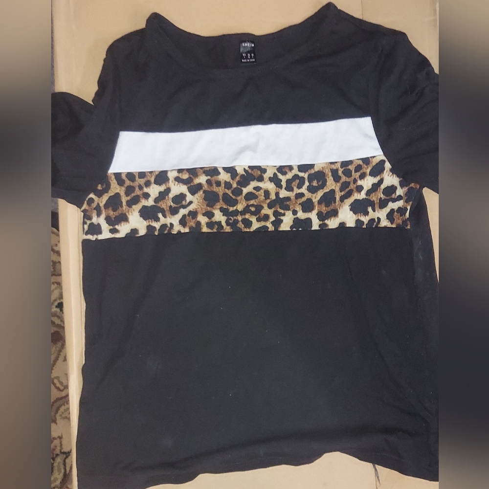 SHEIN Leopard Print Color Block Women's SMALL Top